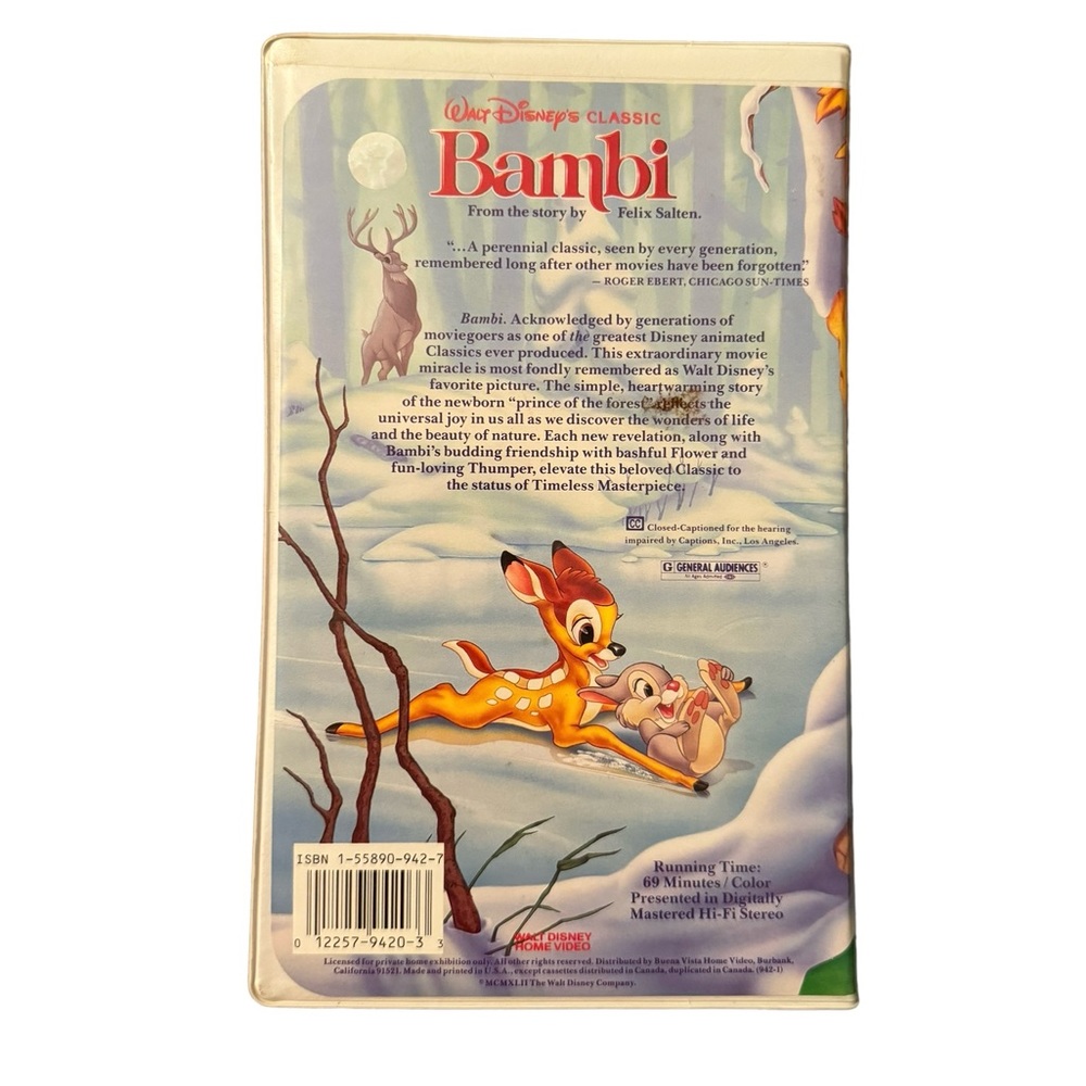 Walt Disney’s Retro/Vintage VHS Tape: “Bambi.” Released in 1942. - Picture 3 of 5